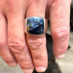 David Yurman men’s exotic stone signet ring with pietersite